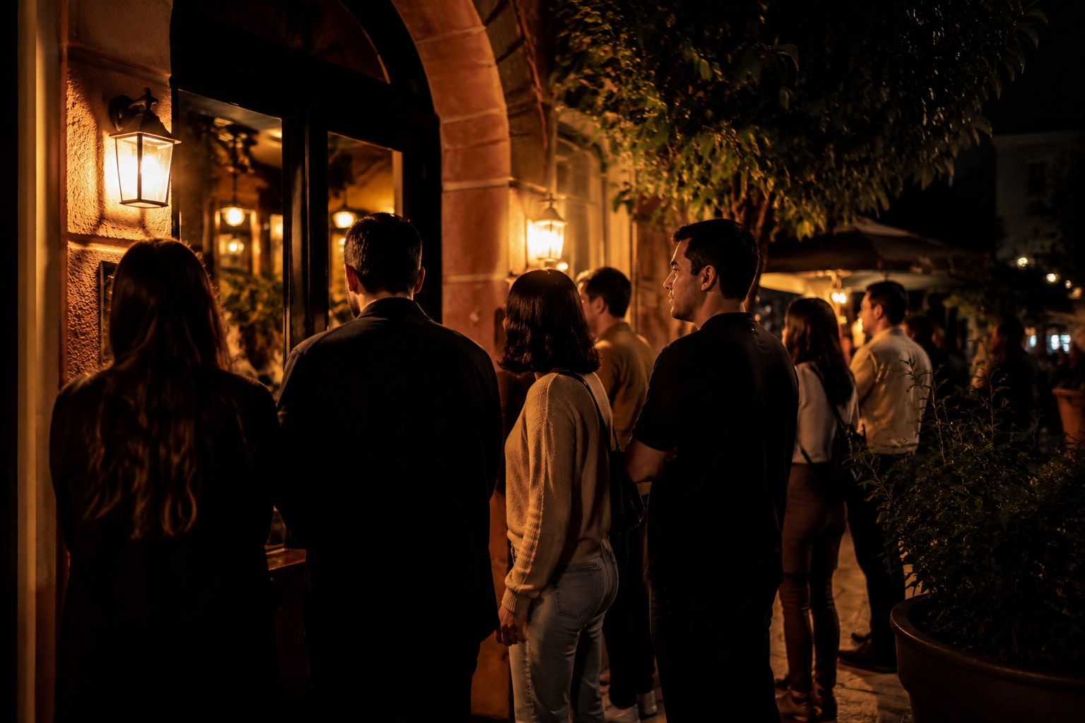 Clientes esperando mesa en la entrada del restaurante